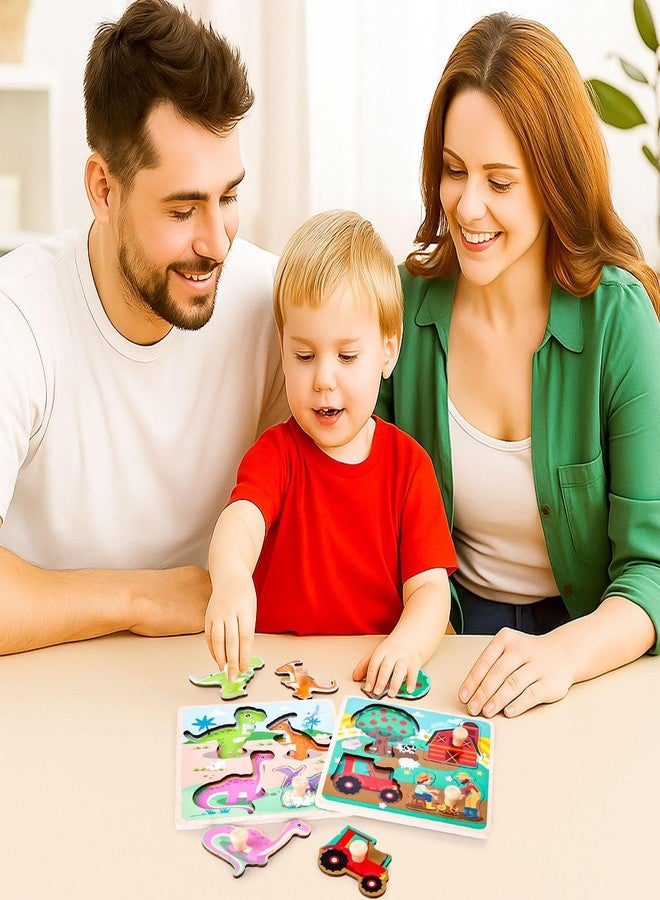 LovesTown Wooden Peg Puzzles Learning Toys Montessori Educational Knob Puzzle with Handles for Toddlers Preschool Kids 4 PCS - Image 4